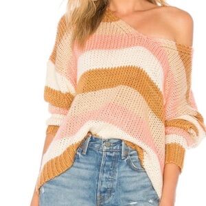 Tularosa Kate Off-Shoulder Sweater in Cream, Pink, and Tan NWOT